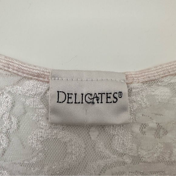 Vintage 'Delicates' (XS/S) White Sheer Lace Chemise Lingerie Slip Dress Floral - Picture 7 of 9
